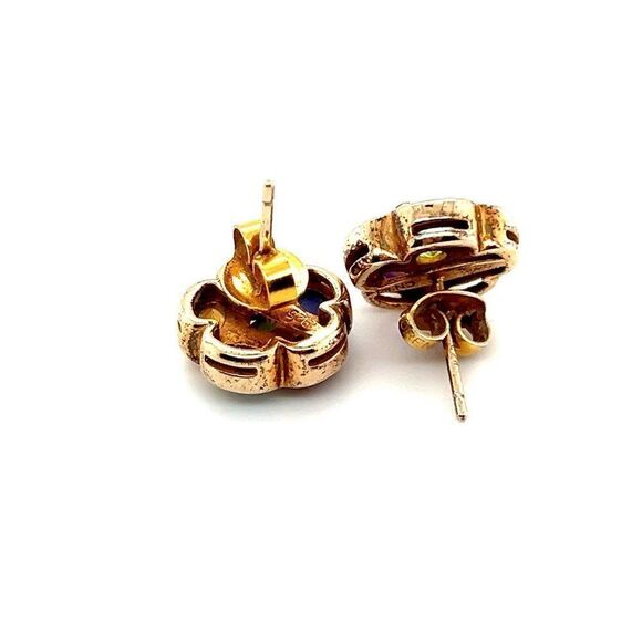 925 Gold Multicolor Stones Stud Earrings - Picture 4 of 7